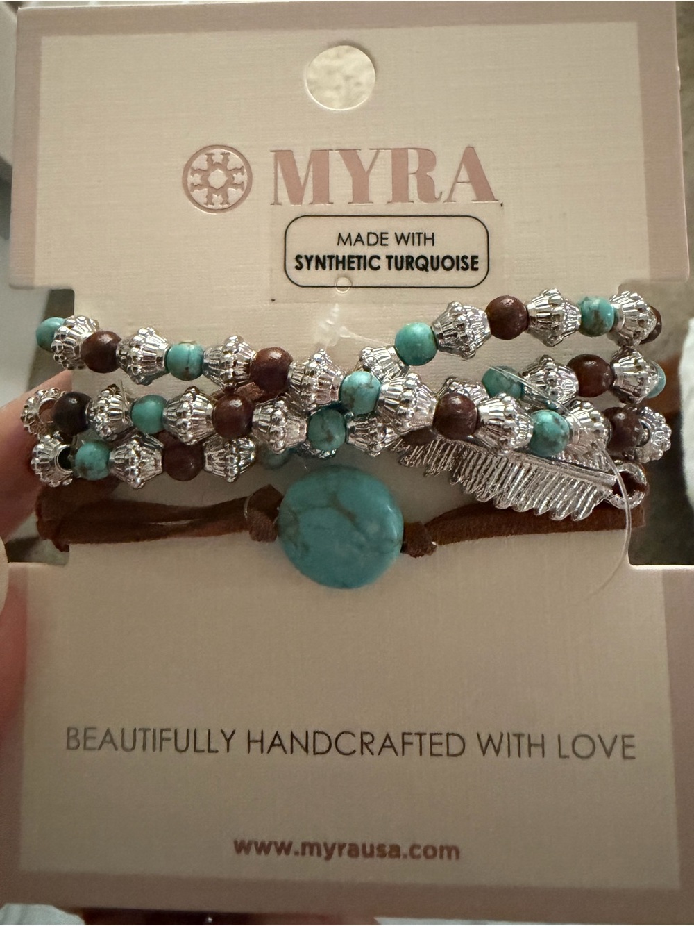 Myra Bag Turquoise & Brown Beaded Multi-Strand Bracelet with Silver Accents